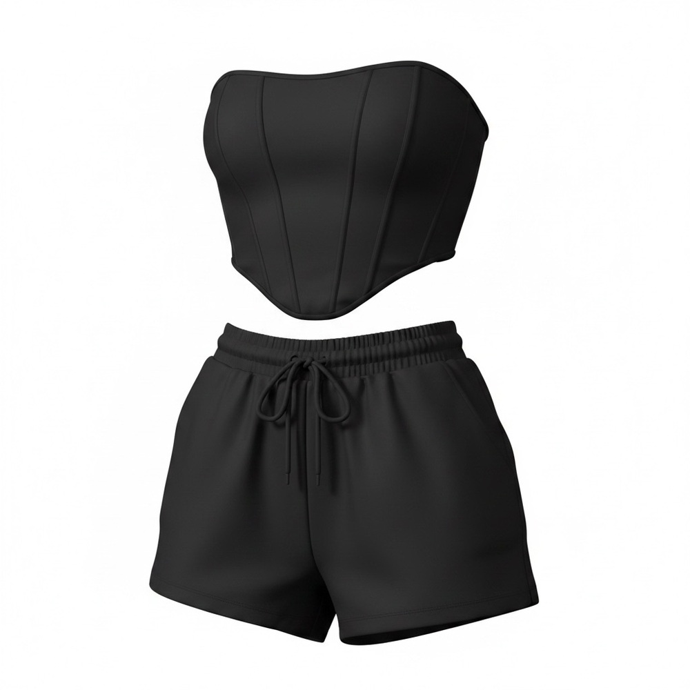 🔥 Black Strapless Corset Style Top with Matching Shorts